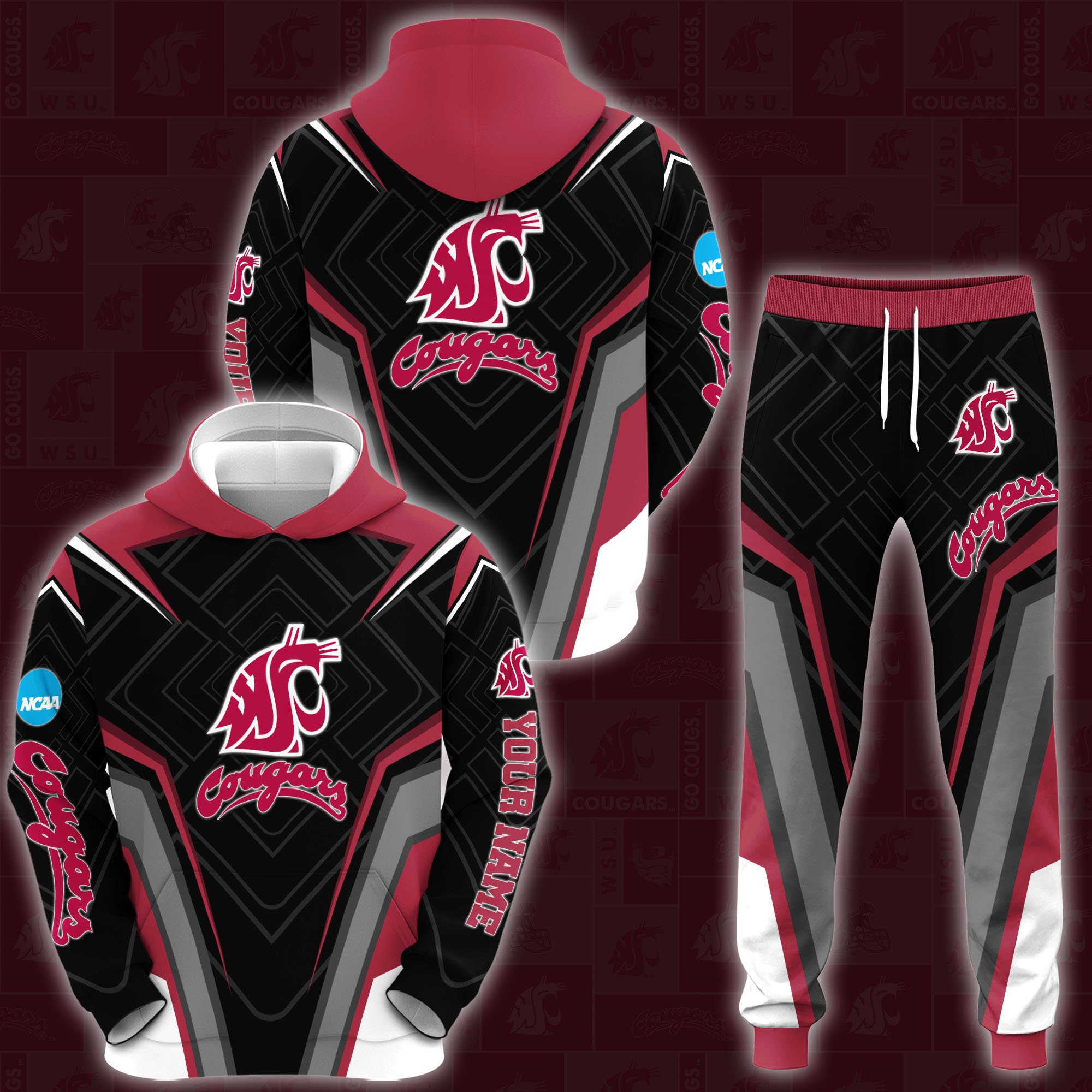 Washington State Cougars Hoodie And Sweatpants 2024 Version Custom Your Name, Hoodie And Sweatpants For Sport Lovers, Gifts For Fans, Sport Gifts ETRG-62556