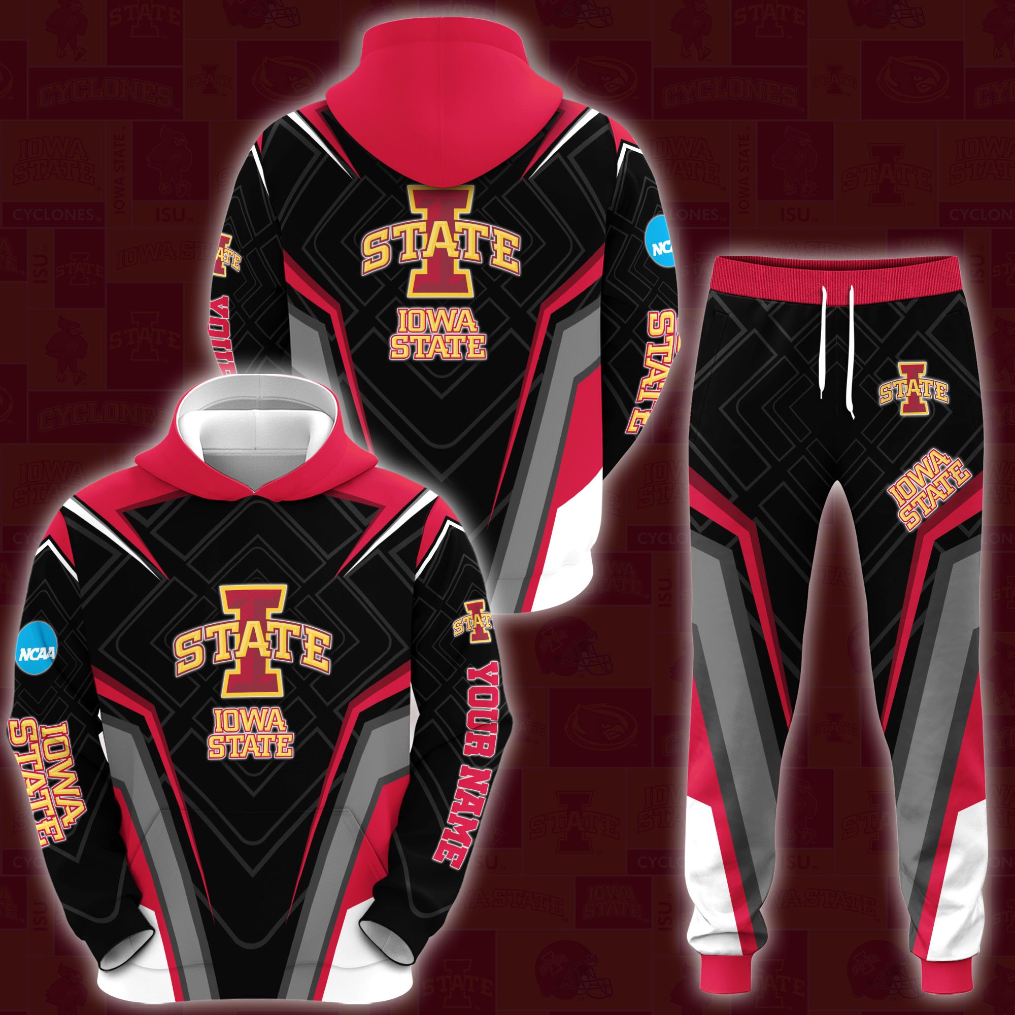 Iowa State Cyclones Hoodie And Sweatpants 2024 Version Custom Your Name, Hoodie And Sweatpants For Sport Lovers, Gifts For Fans, Sport Gifts ETRG-62556