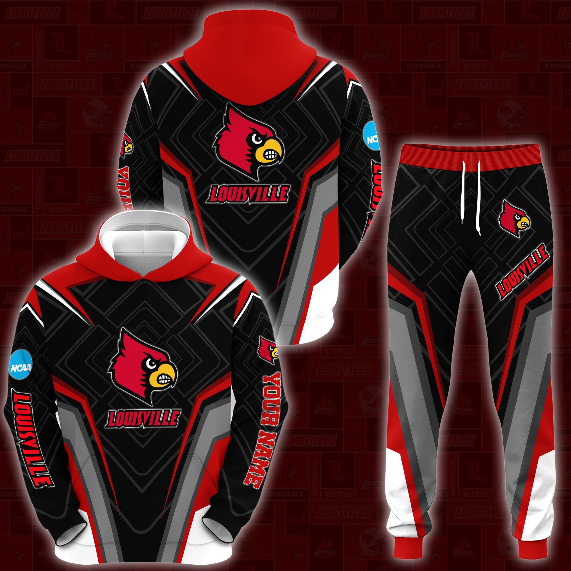 Louisville Cardinals Hoodie And Sweatpants 2024 Version Custom Your Name, Hoodie And Sweatpants For Sport Lovers, Gifts For Fans, Sport Gifts ETRG-62556