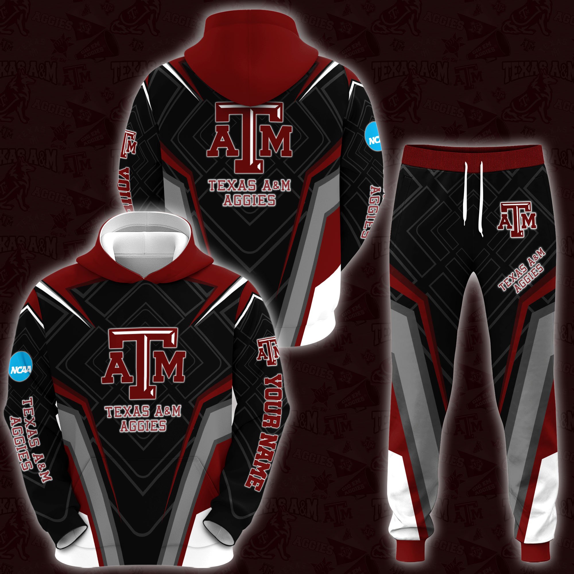 Texas A&M Aggies Hoodie And Sweatpants 2024 Version Custom Your Name, Hoodie And Sweatpants For Sport Lovers, Gifts For Fans, Sport Gifts ETRG-62556