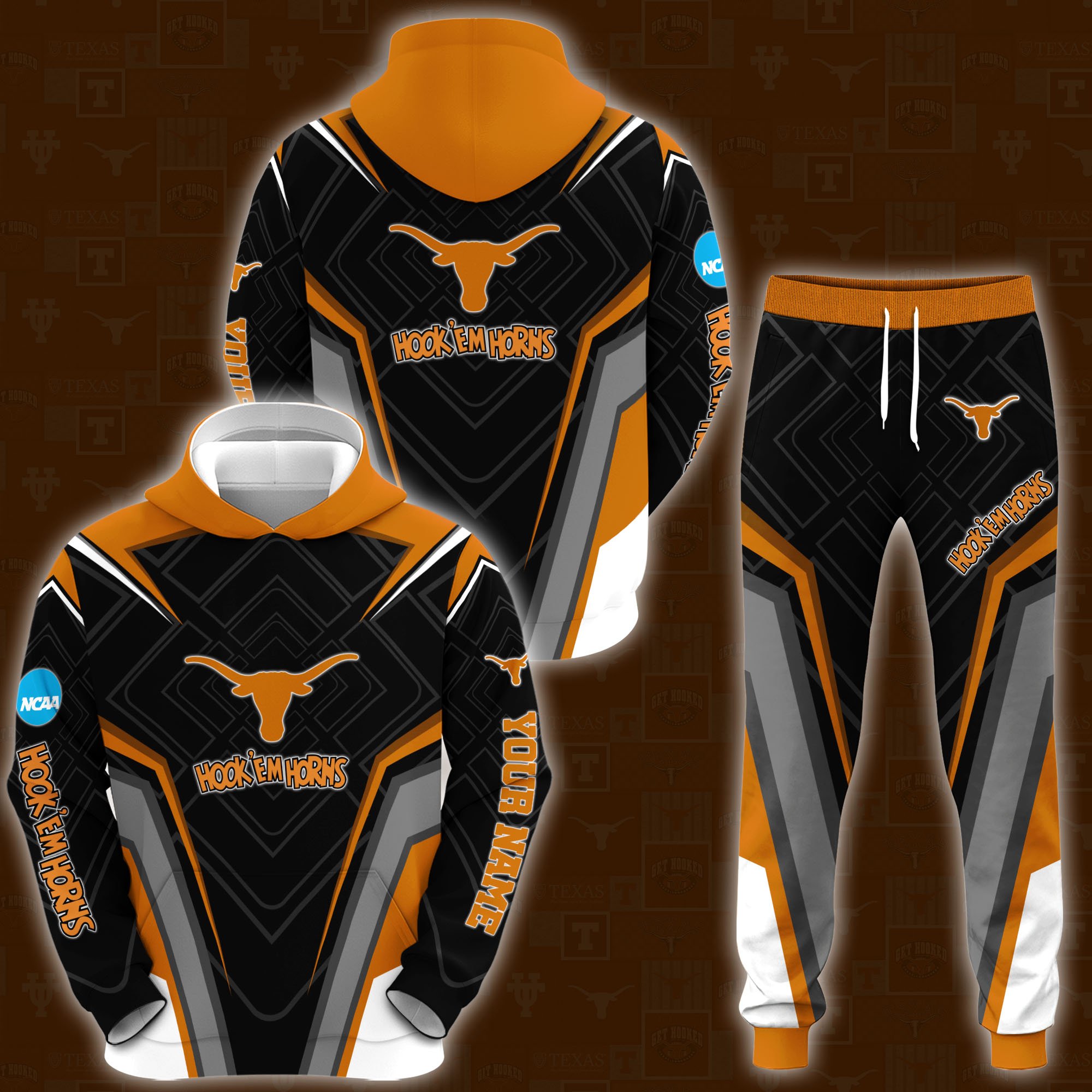 Texas Longhorns Hoodie And Sweatpants 2024 Version Custom Your Name, Hoodie And Sweatpants For Sport Lovers, Gifts For Fans, Sport Gifts ETRG-62556