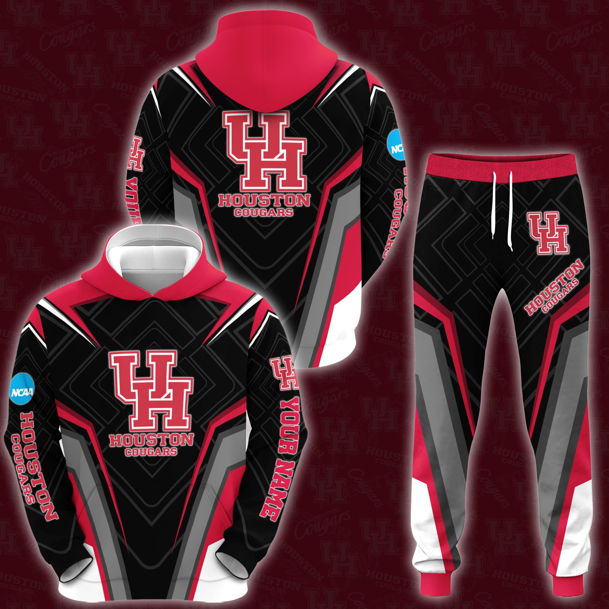 Houston Cougars Hoodie And Sweatpants 2024 Version Custom Your Name, Hoodie And Sweatpants For Sport Lovers, Gifts For Fans, Sport Gifts ETRG-62556