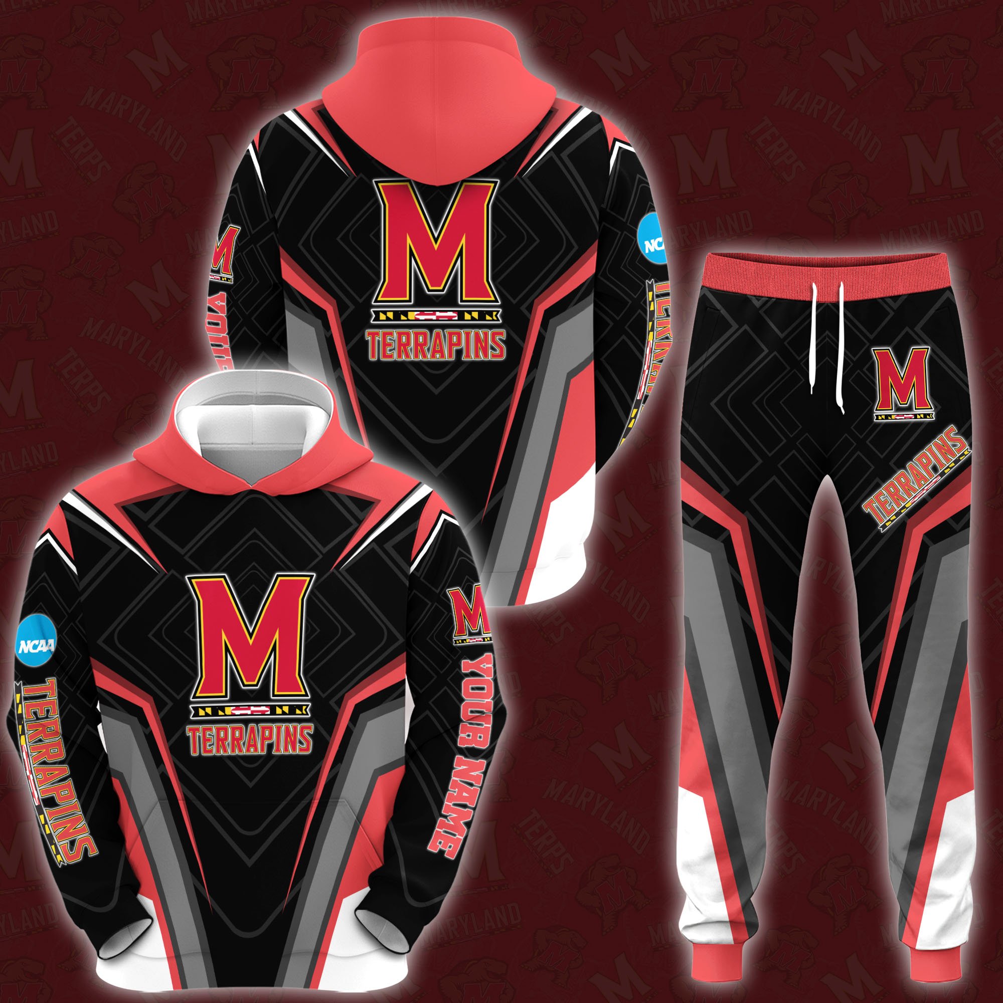 Maryland Terrapins Hoodie And Sweatpants 2024 Version Custom Your Name, Hoodie And Sweatpants For Sport Lovers, Gifts For Fans, Sport Gifts ETRG-62556