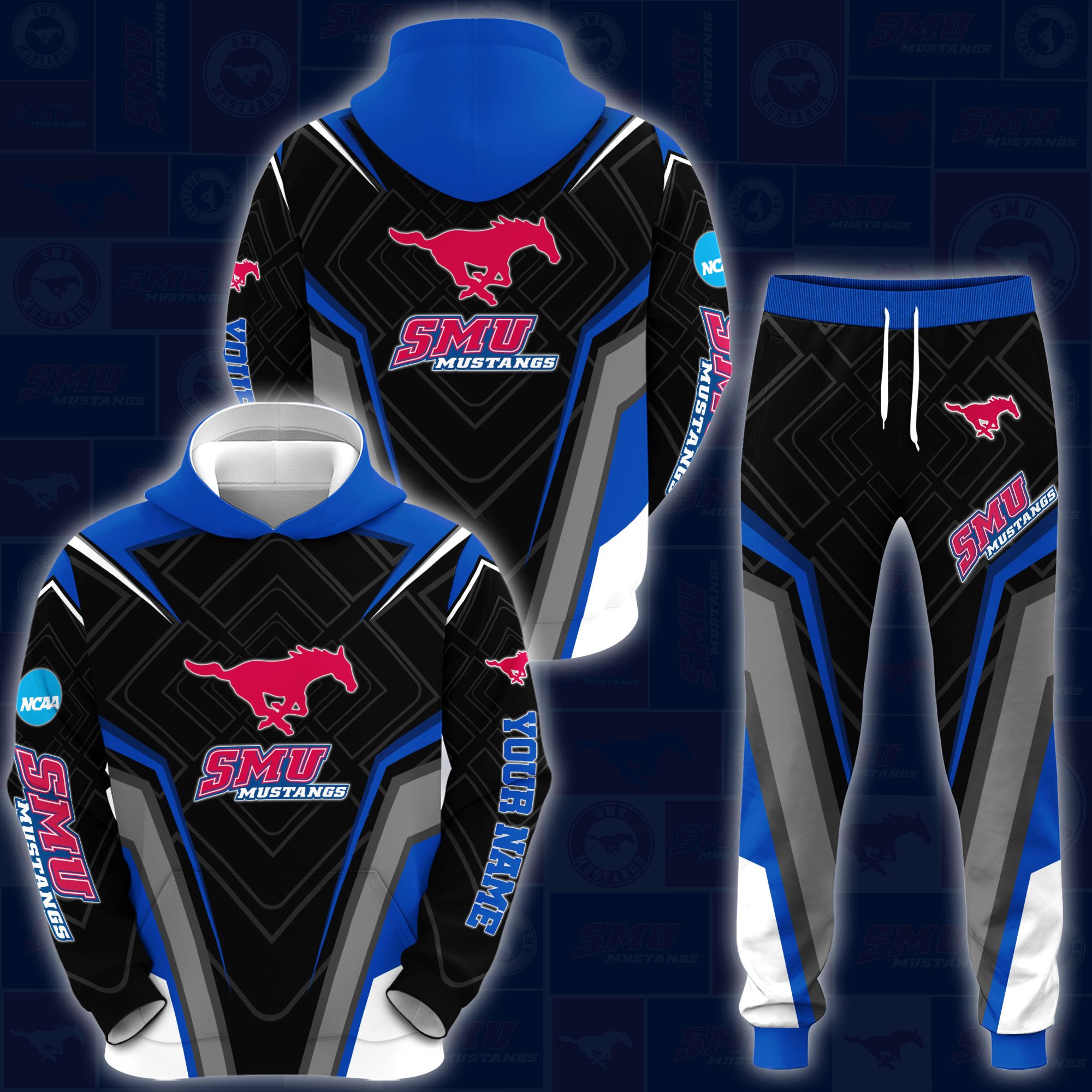 SMU Mustangs Hoodie And Sweatpants 2024 Version Custom Your Name, Hoodie And Sweatpants For Sport Lovers, Gifts For Fans, Sport Gifts ETRG-62556