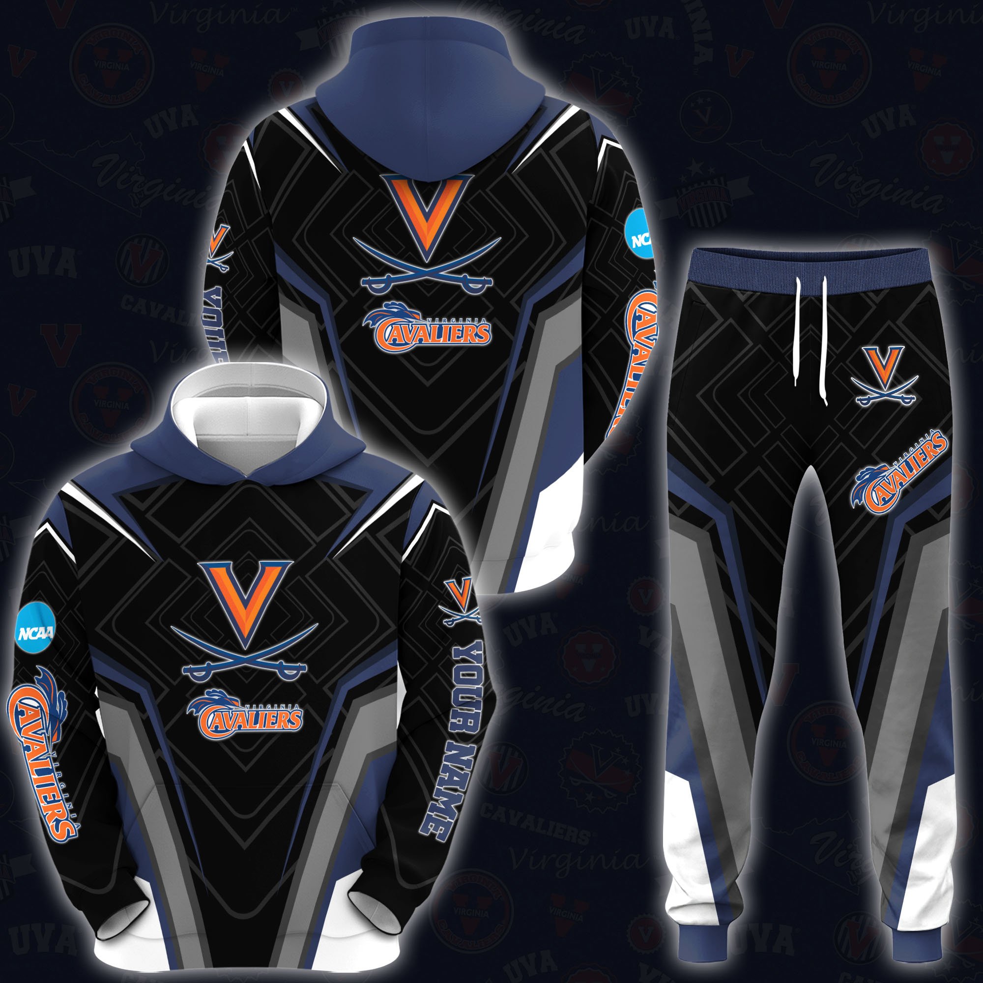 Virginia Cavaliers Hoodie And Sweatpants 2024 Version Custom Your Name, Hoodie And Sweatpants For Sport Lovers, Gifts For Fans, Sport Gifts ETRG-62556