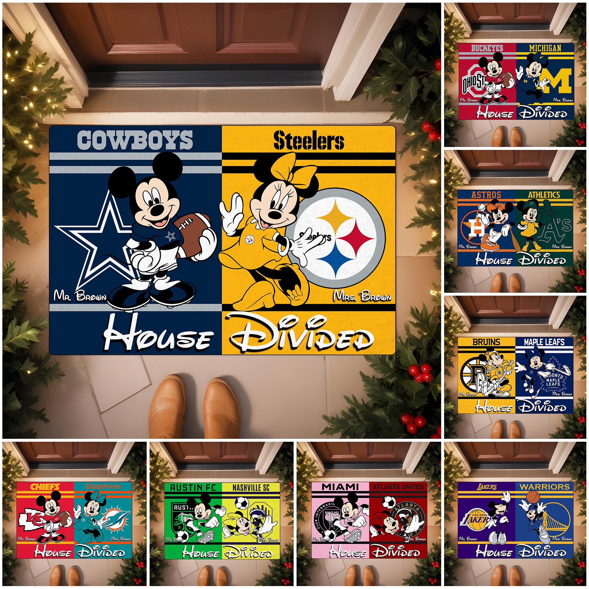 Sport House Divided Doormat Custom Name And Choose Teams, Sport Doormat For Fans, Gifts For Sport Lovers, Home Decorations ETRG-62544