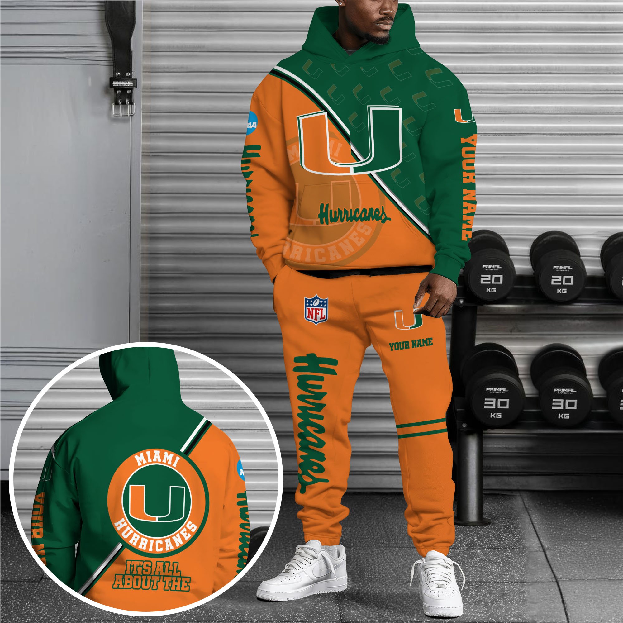 Miami Hurricanes Hoodie And Joggers Custom Your Name, Sport Clothings, Sport Gifts ETRG-62998